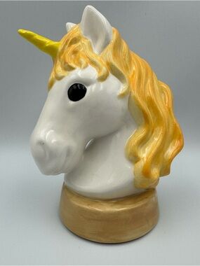 Ceramic Horn Unicorn Yellow Coin Money Bank 6.5 H x 5 W x 3.5 D With Stopper